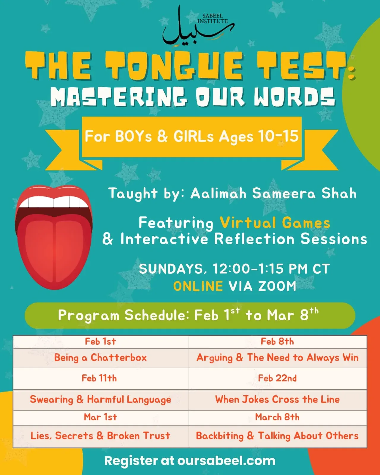 Flyer for The Tongue Test: Mastering Our Words