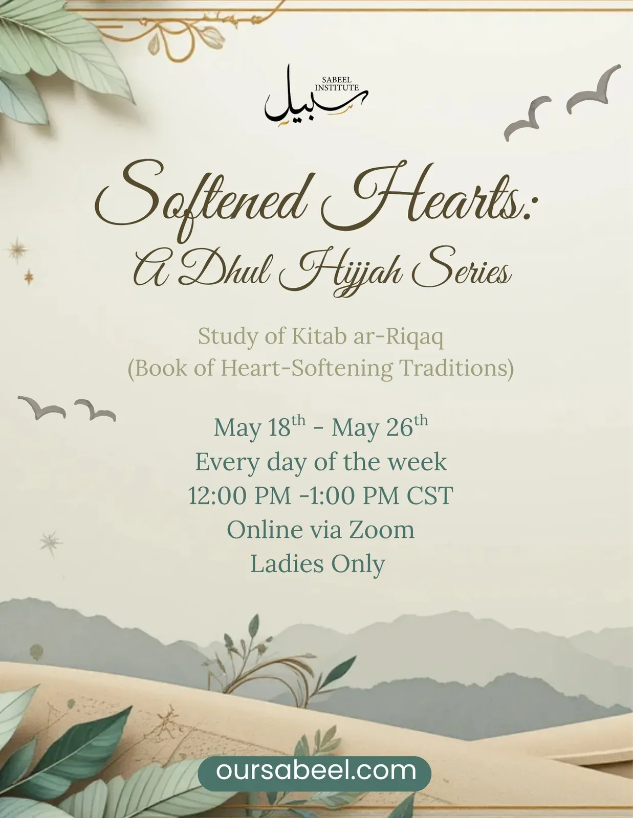 Flyer for Softened Hearts: A Dhul Hijjah Series
